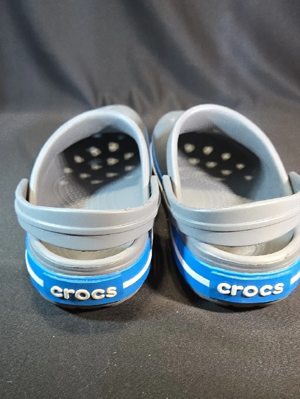 CROCS Men's Gray Slip-On Clog with Blue Accent